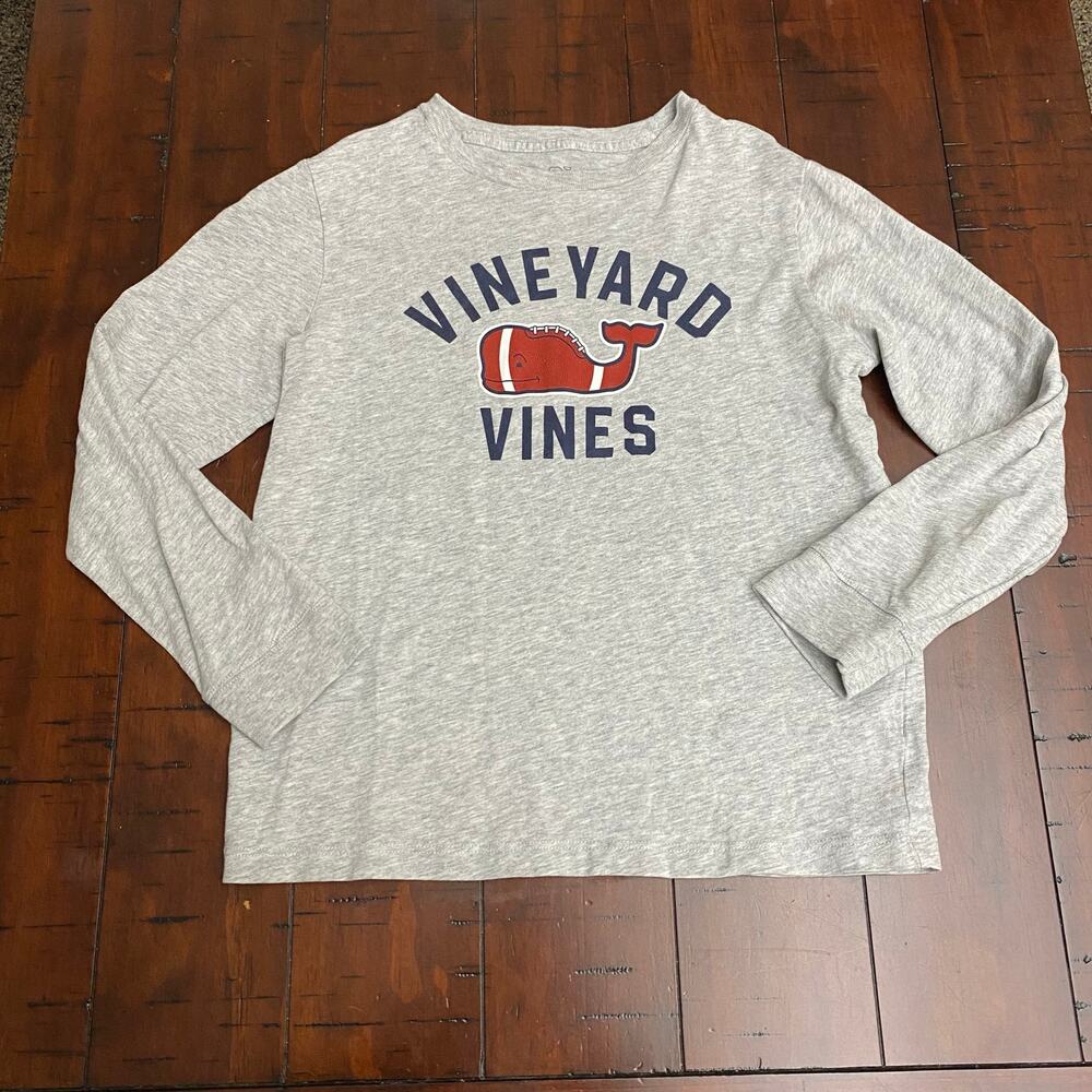 Vineyard Vines Boys Gray Heather Football Whale Long Sleeve Graphic Tee Size 7